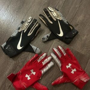 Nike and Under Armour football gloves.